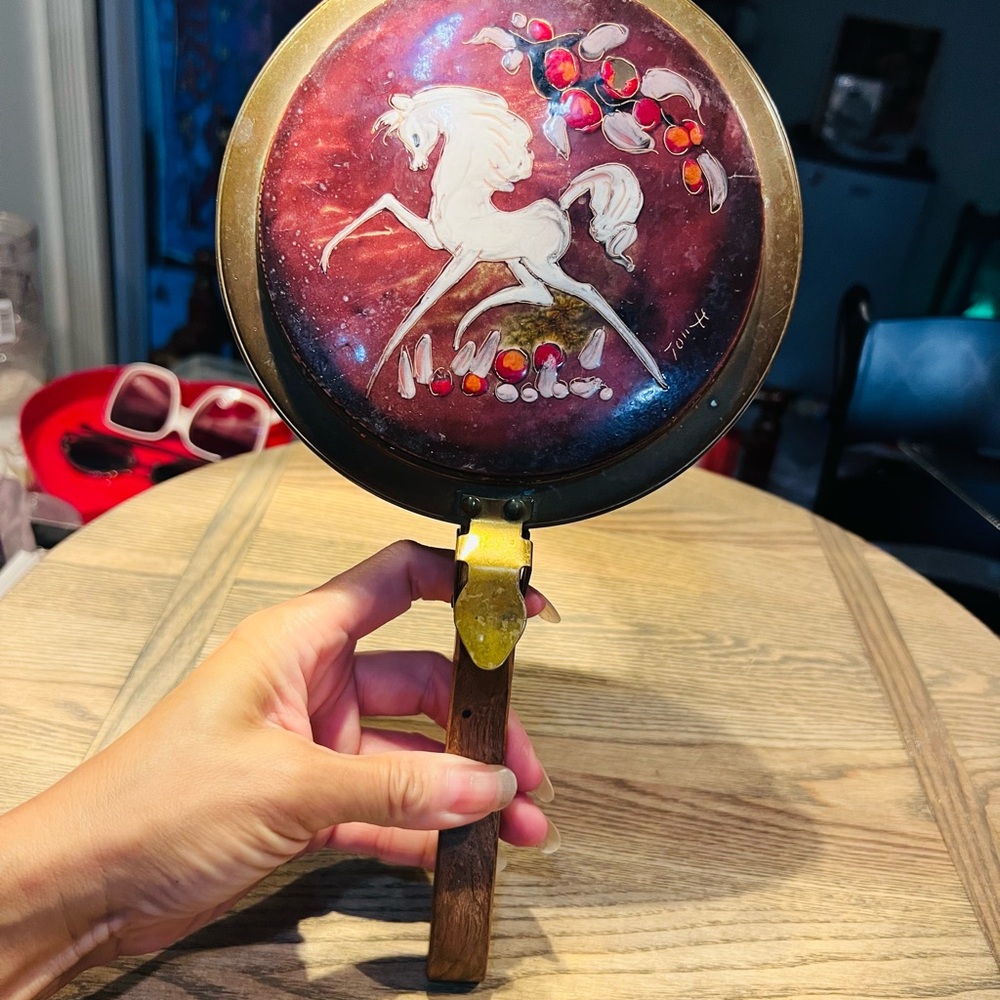 Enamel Handheld Silent Butler, Table Crummer with Horse Design